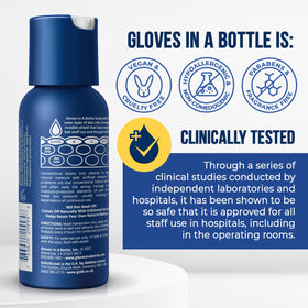 Gloves In A Bottle being applied on hands to show quick absorption and barrier effect