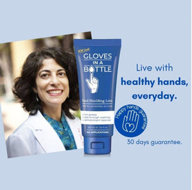 Gloves In A Bottle side label detail highlighting ingredients and instructions