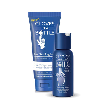 Gloves In A Bottle front packaging showing combo tubes and protective benefits