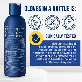 Gloves In A Bottle label close-up highlighting ingredients and safety