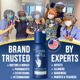 Gloves In A Bottle inside travel pouch with toiletries, brand ready for flights and trips