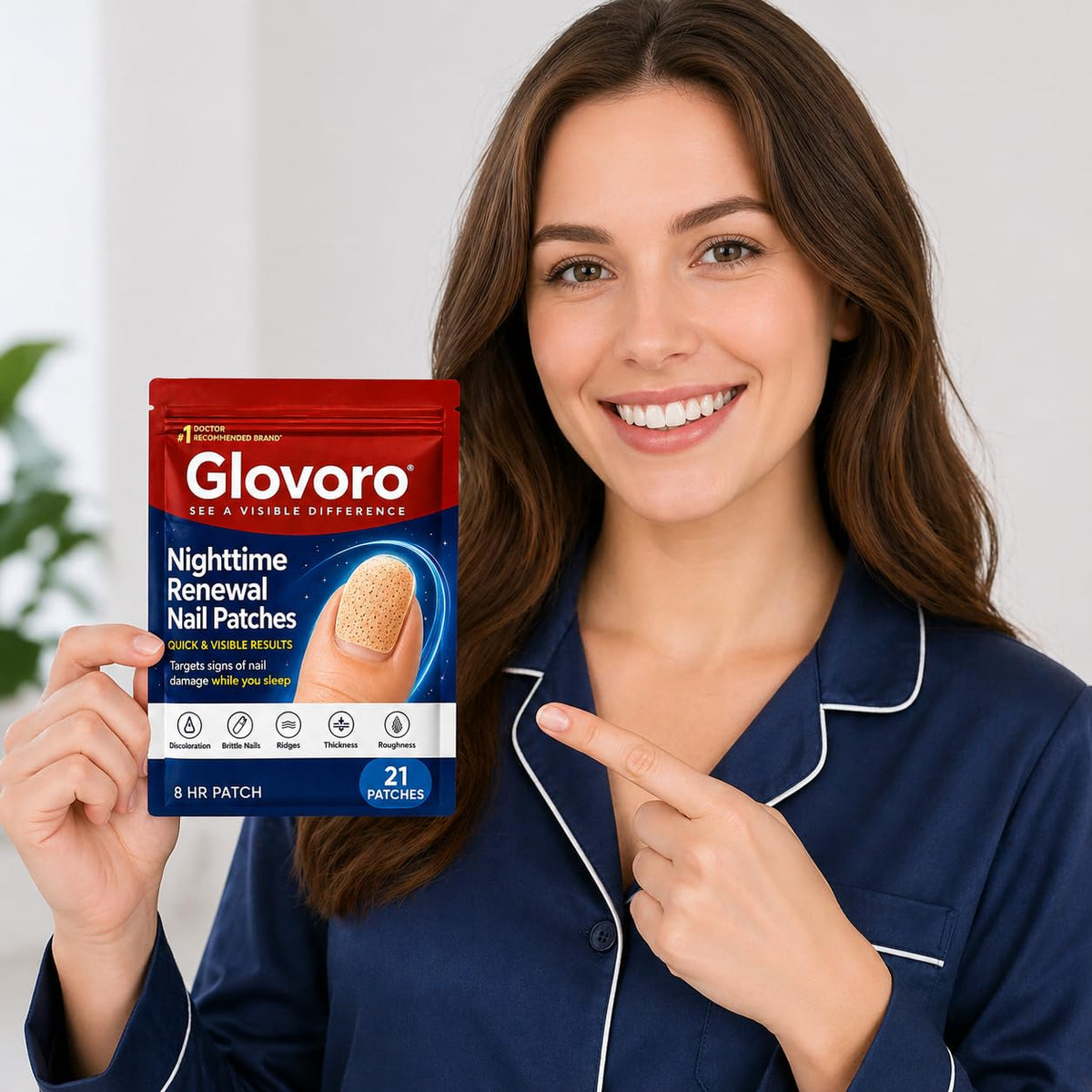 Glovoro on a nightstand as used overnight for convenient routine benefit
