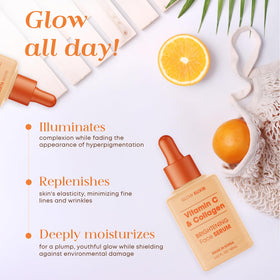 Glow Elixir ingredients label displaying natural-origin formula benefits