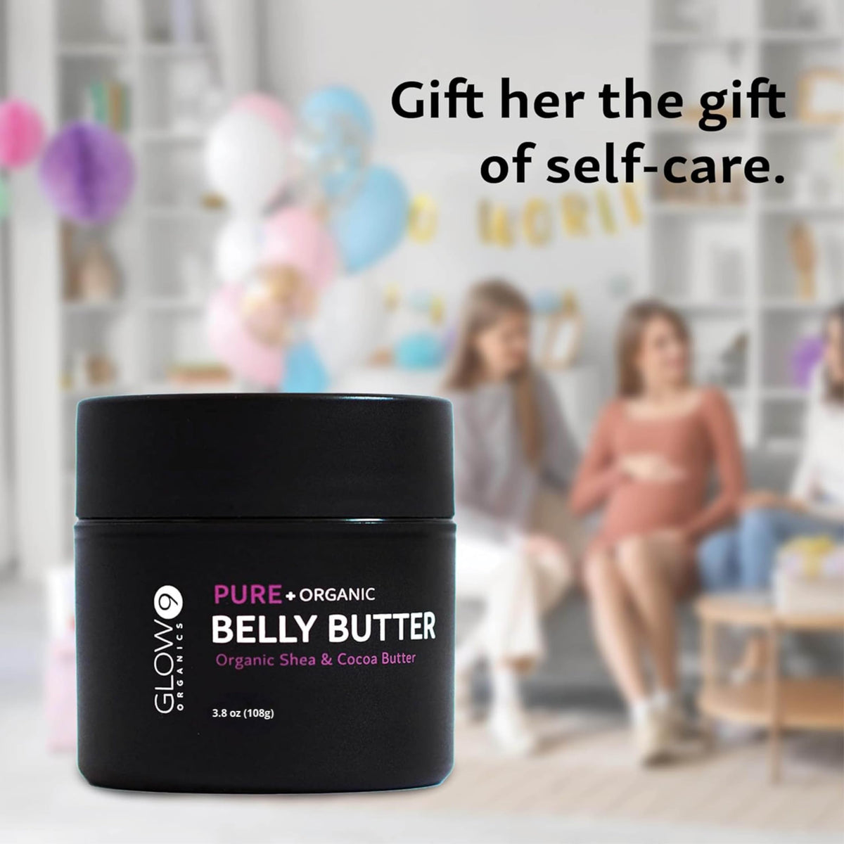 Glow Organics open jar close-up revealing creamy butter that melts into skin