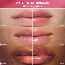 Glow Recipe product applied to lips demonstrating dewy shine benefit