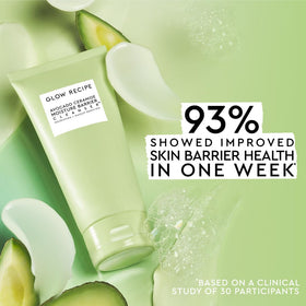 Glow Recipe model washing face demonstrating soothing, nourishing results