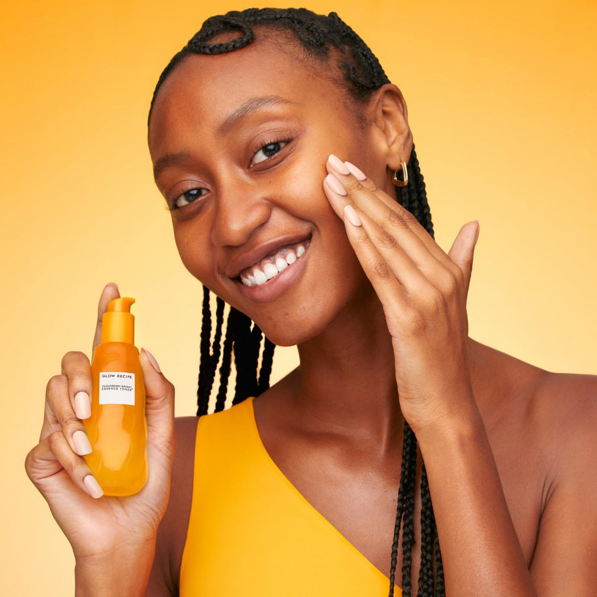 Glow Recipe bottle on bathroom shelf showing part of daily routine benefit