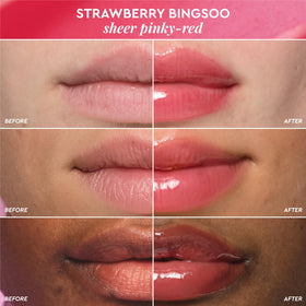 Strawberry Bingsoo ingredient display beside the jar highlighting Glow Recipe fruit-powered benefits
