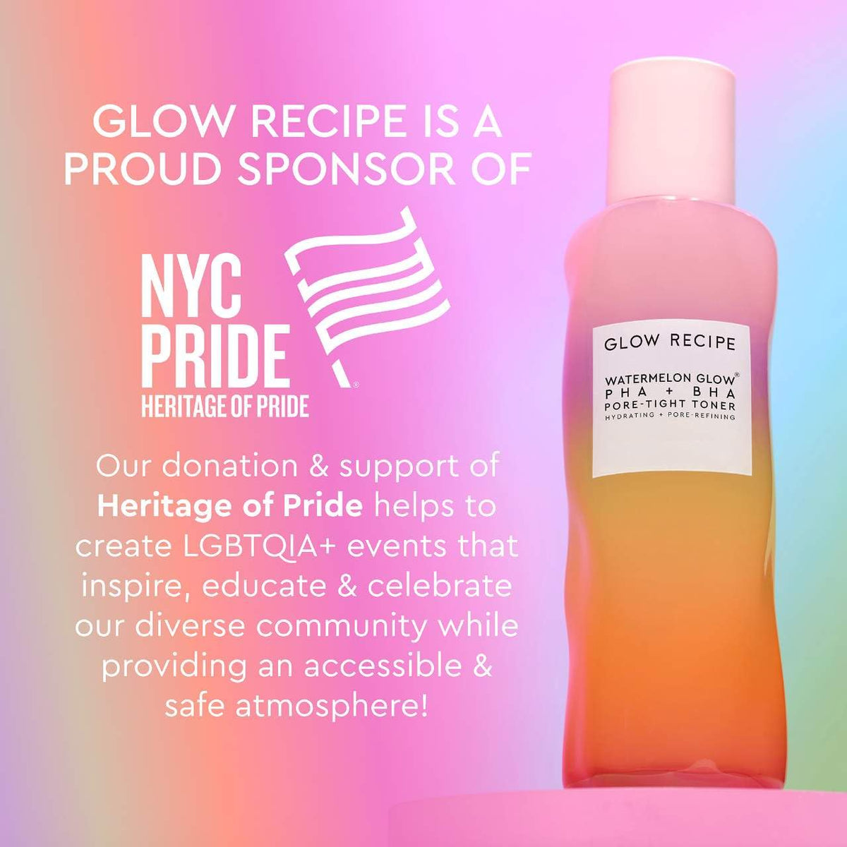 Glow Recipe Pride toner back label close-up displaying ingredients and usage information benefit