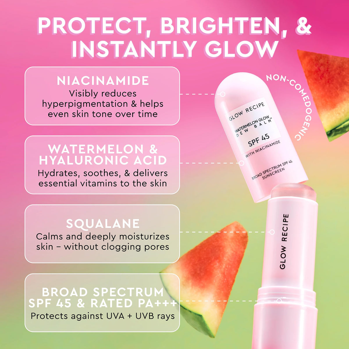 Glow Recipe sunscreen stick applied on hand demonstrating easy glide