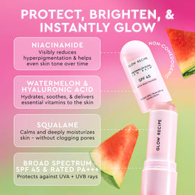 Glow Recipe sunscreen stick applied on hand demonstrating easy glide
