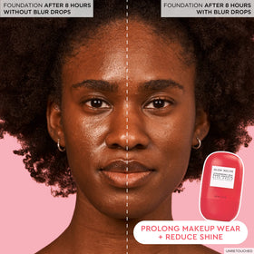 Glow Recipe before and after split face showing blurred pores and smoother texture