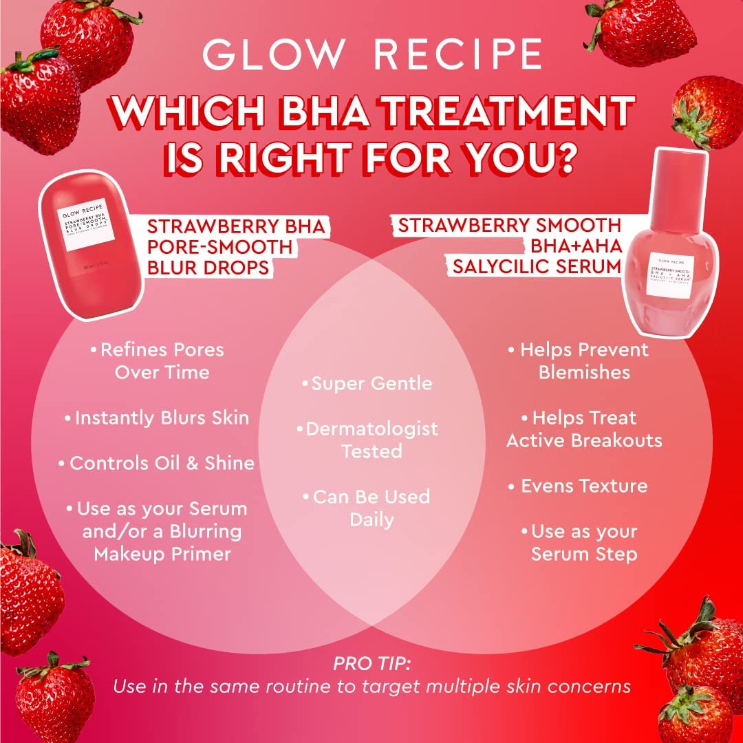 Glow Recipe label close-up listing acids and soothing ingredients benefit
