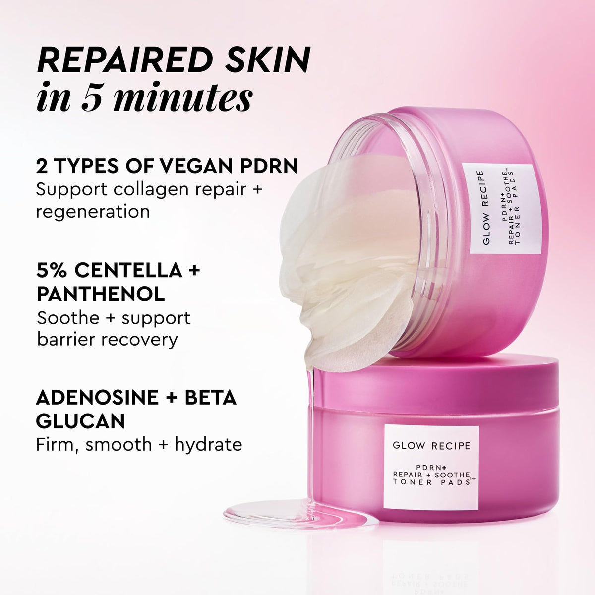 Glow Recipe pad saturated with serum showing hydrating texture benefit