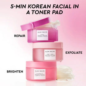 Glow Recipe sachets laid out to compare exfoliating, soothing, brightening formulas