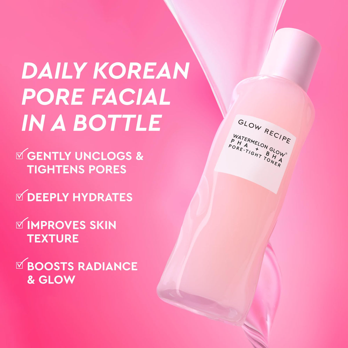 Glow Recipe label close-up highlighting active acids and hydration benefits