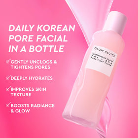 Glow Recipe label close-up highlighting active acids and hydration benefits