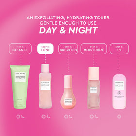 Glow Recipe toner on bathroom shelf staged for a simple skincare routine