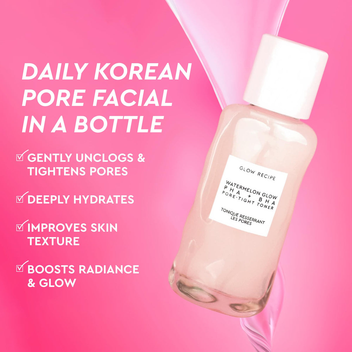 Glow Recipe pouring clear toner texture demonstrating lightweight hydration