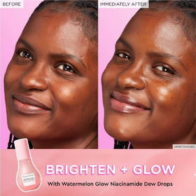 Glow Recipe ingredient label highlighting niacinamide and hyaluronic acid benefits