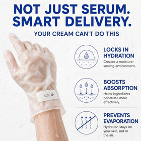 Hands wearing Glow Spell gloves during at-home treatment benefiting softness