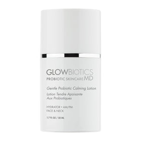 Glowbiotics calming lotion front packaging showing 1.7 oz size and quick absorption benefits