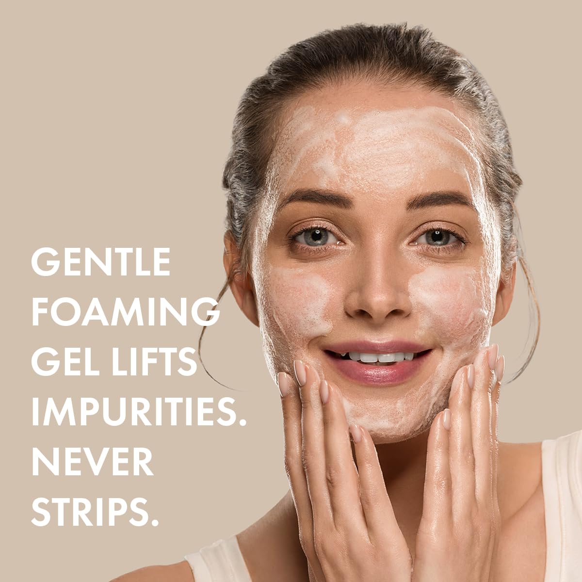 Glowbiotics cleanser in hand showing 5 oz size and usage scale