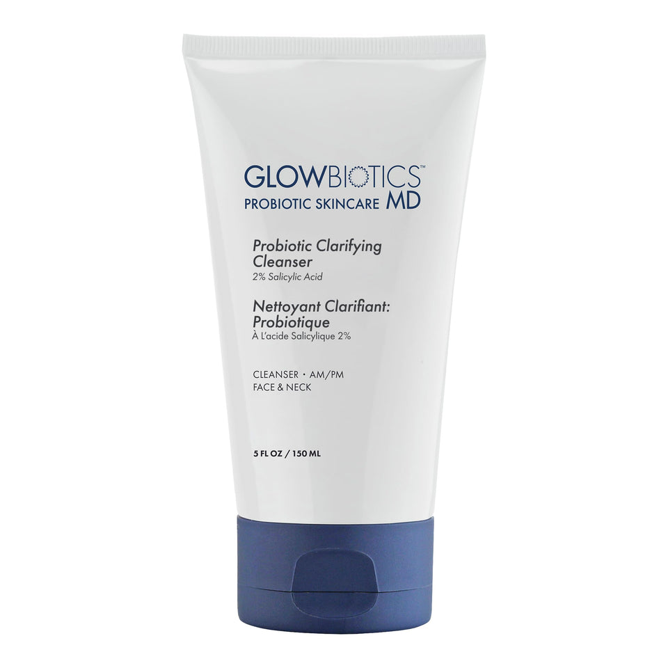 Glowbiotics front packaging showing 5 oz cleanser and clear labeling benefit