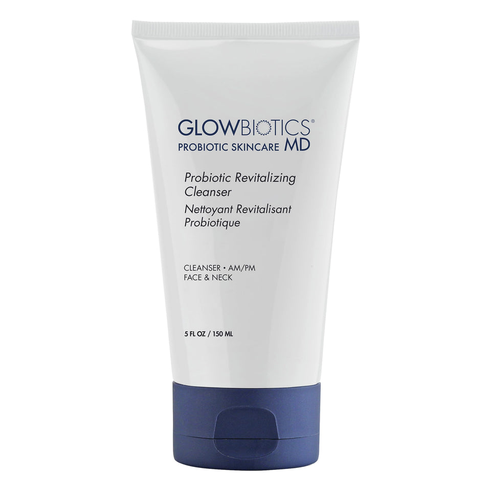 Glowbiotics front packaging showing probiotic revitalizing cleanser benefit