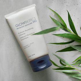 Glowbiotics lifestyle bathroom shelf display promoting daily routine
