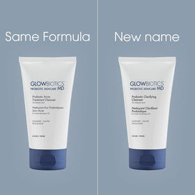 Glowbiotics size comparison beside hand to show compact 5 oz travel-friendly benefit