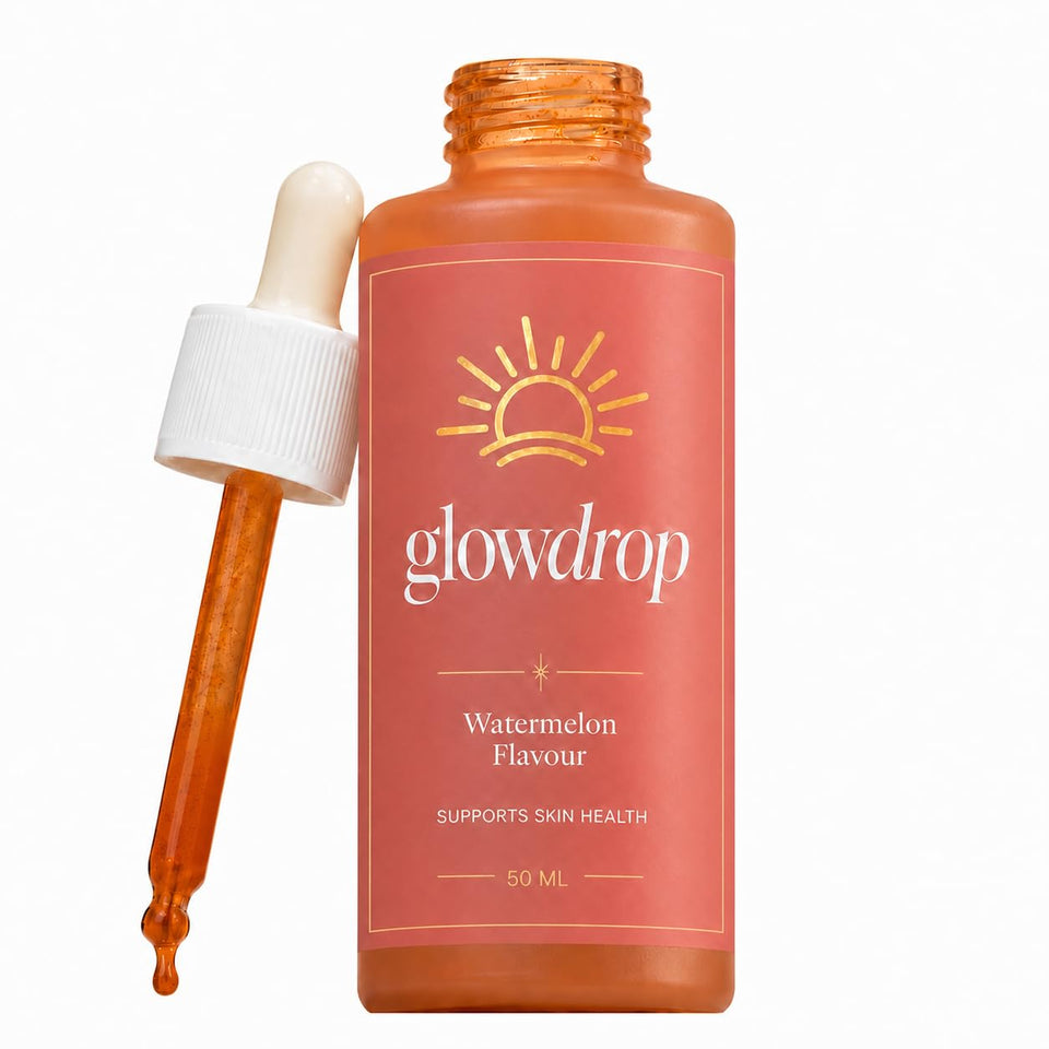 glowdrop front packaging showing bottle and logo for confident shelf appeal