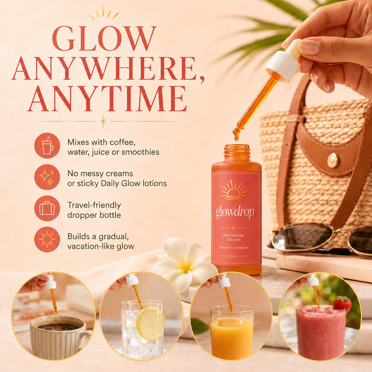 glowdrop travel pouch arrangement showing portability and daily routine readiness