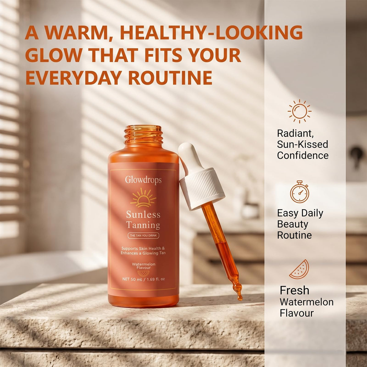 Label detail on GlowDrops bottle showing instructions and dosage clarity