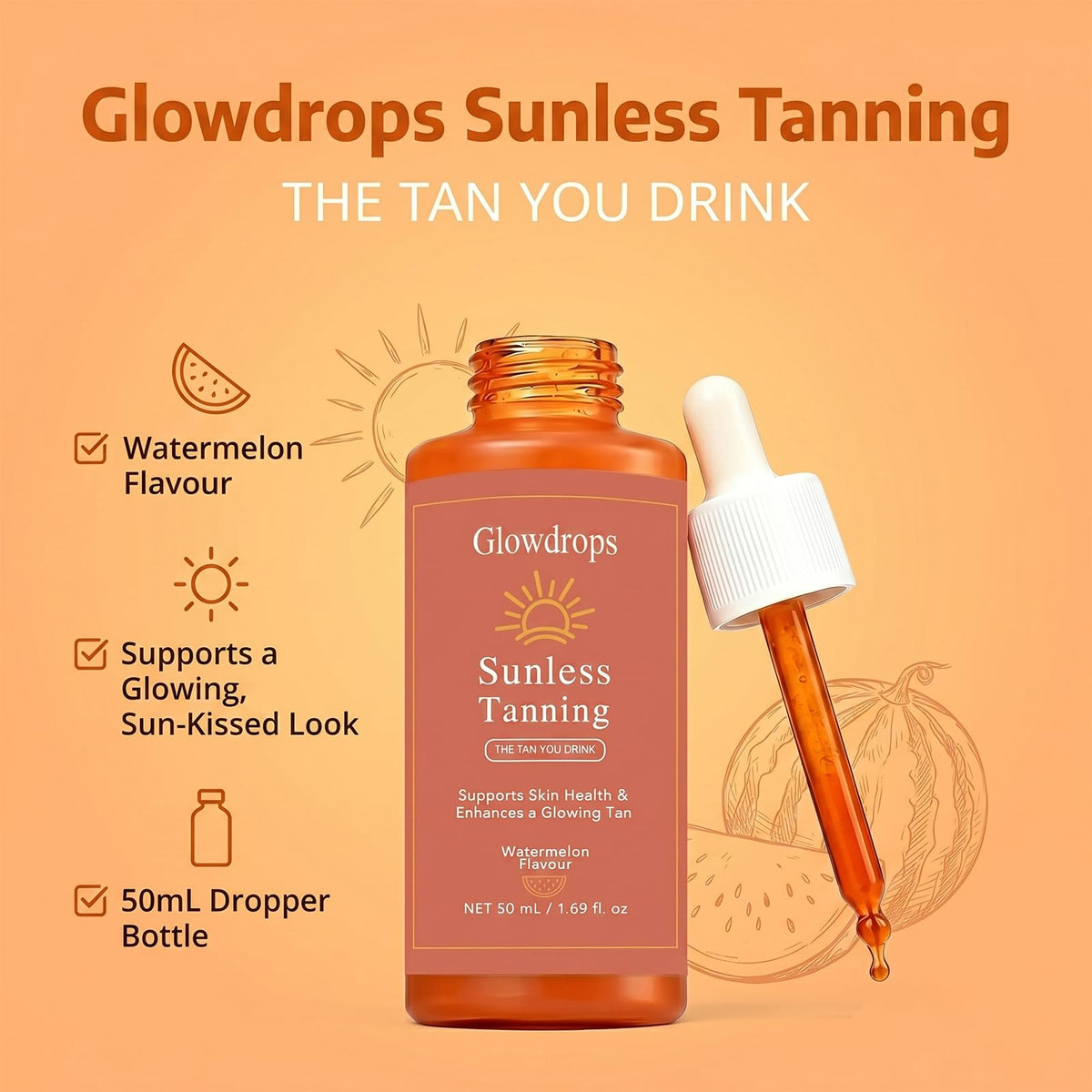 Close shot of liquid drops texture highlighting even, buildable tanning effect