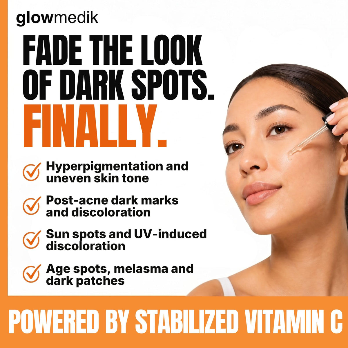 Glowmedik dropper dispensing a precise serum dose for controlled application