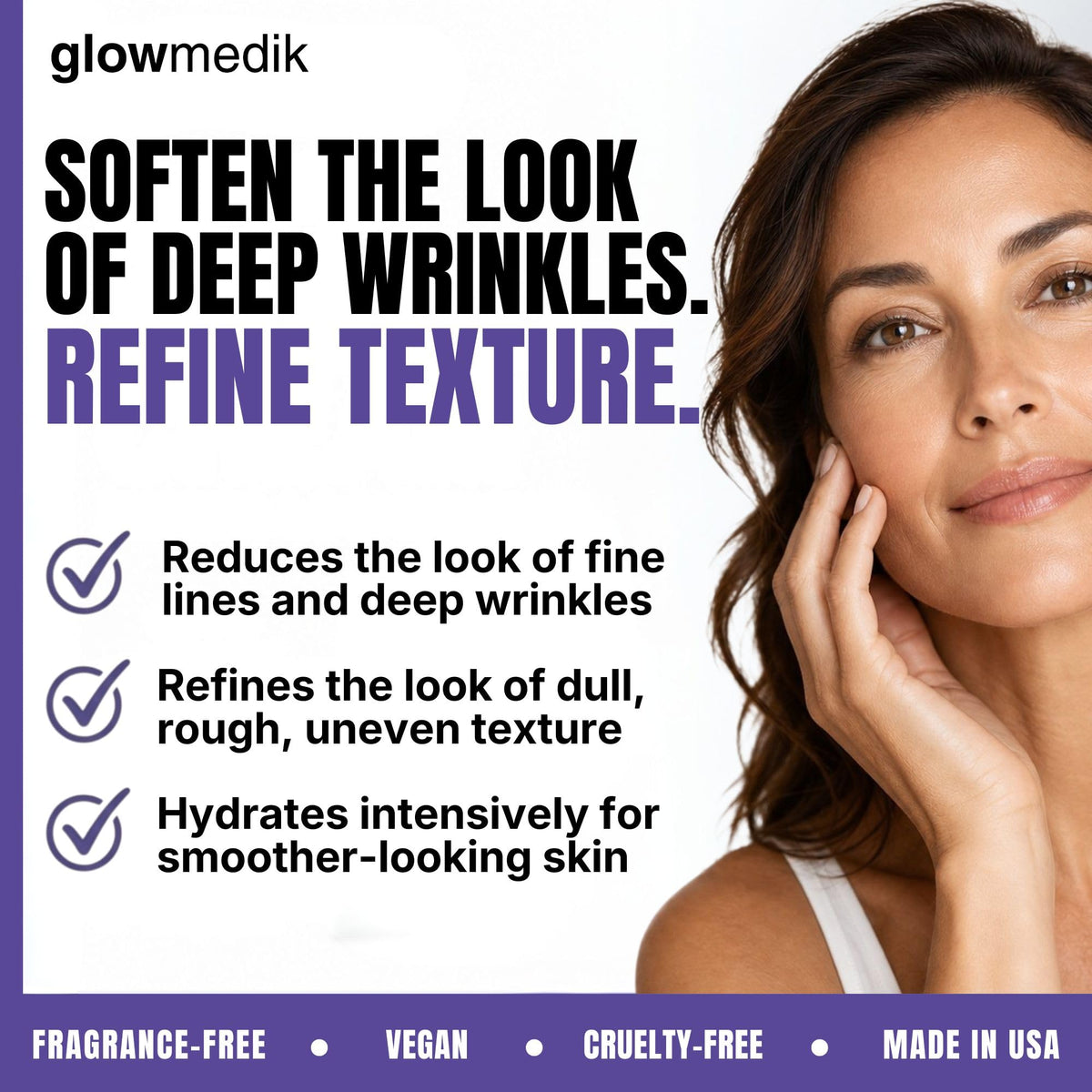 Glowmedik creamy texture close-up demonstrating fast absorption and hydration