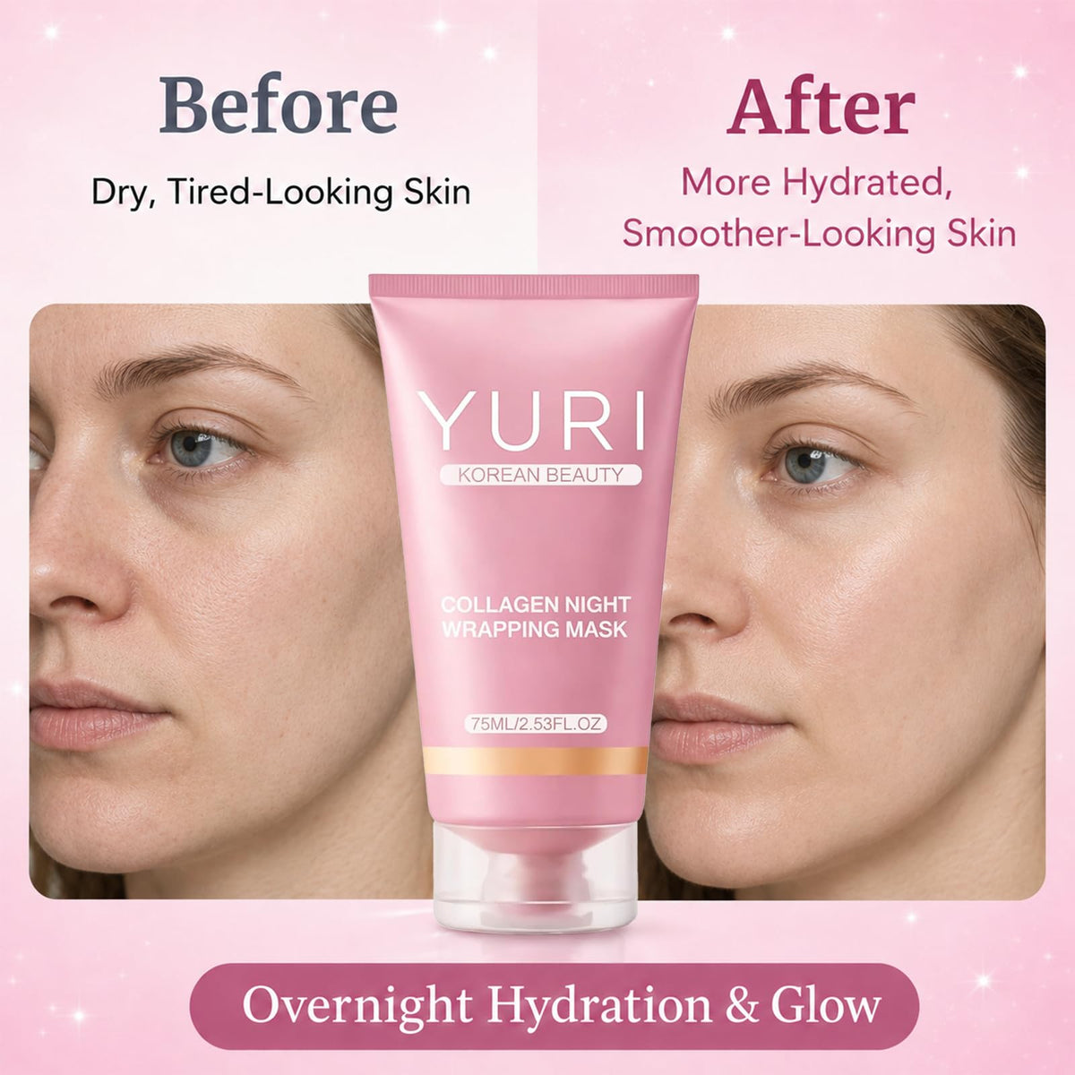 Glowsyme YURI ingredients closeup highlighting plant extracts and collagen for nourishing effect