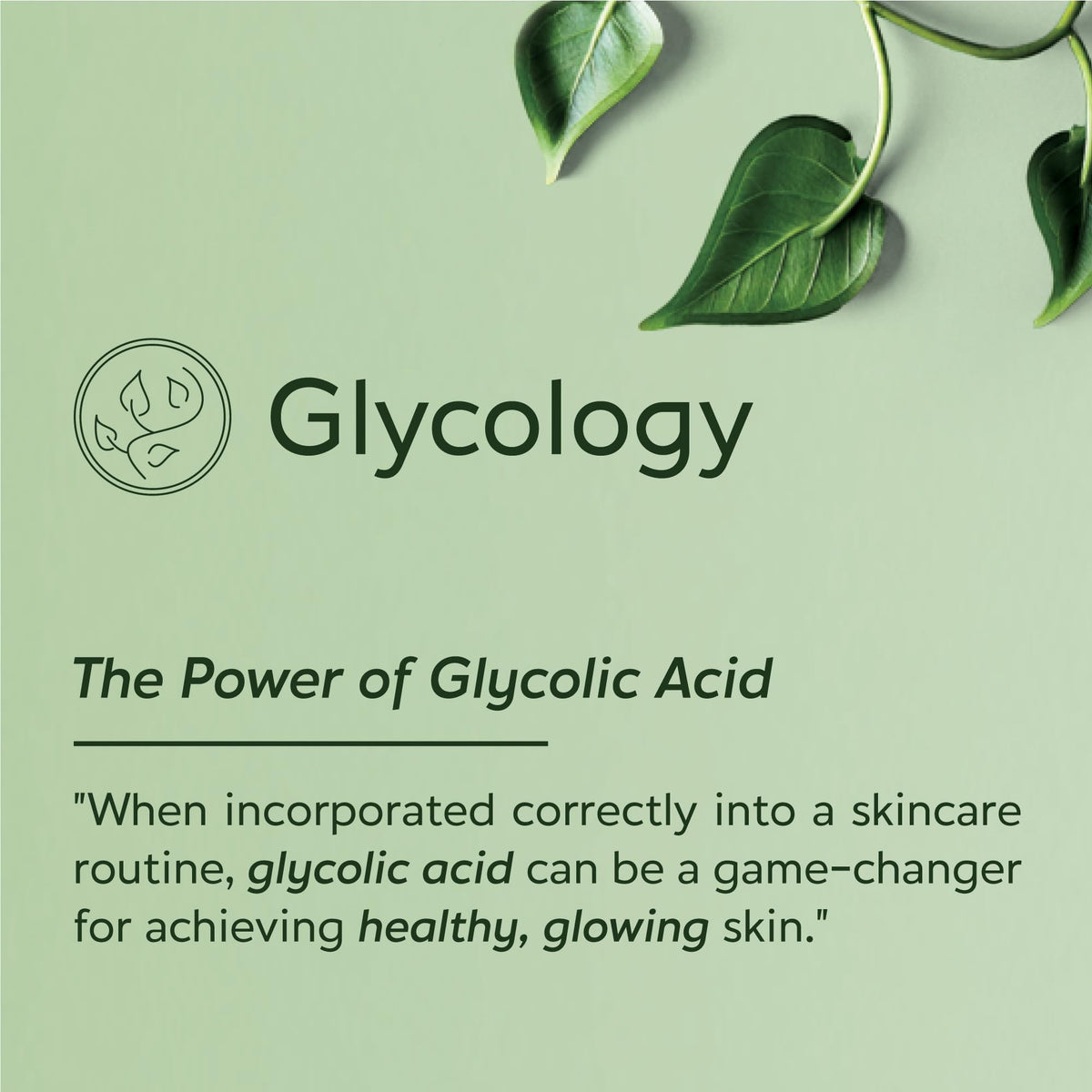 Glycology bottle with avocado and algae signifying nourishing ingredients