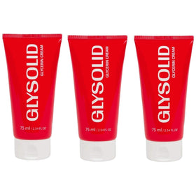 Glysolid front packaging three-pack tube set showing travel size convenience