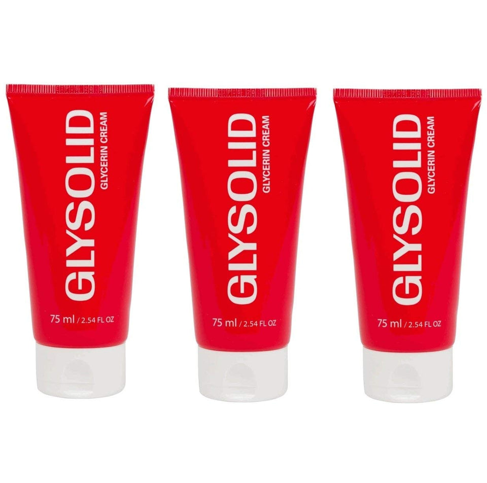 Glysolid front packaging three-pack tube set showing travel size convenience