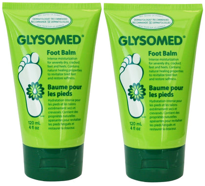 Glysomed front packaging showing two 120 mL tubes and product benefits for soft feet