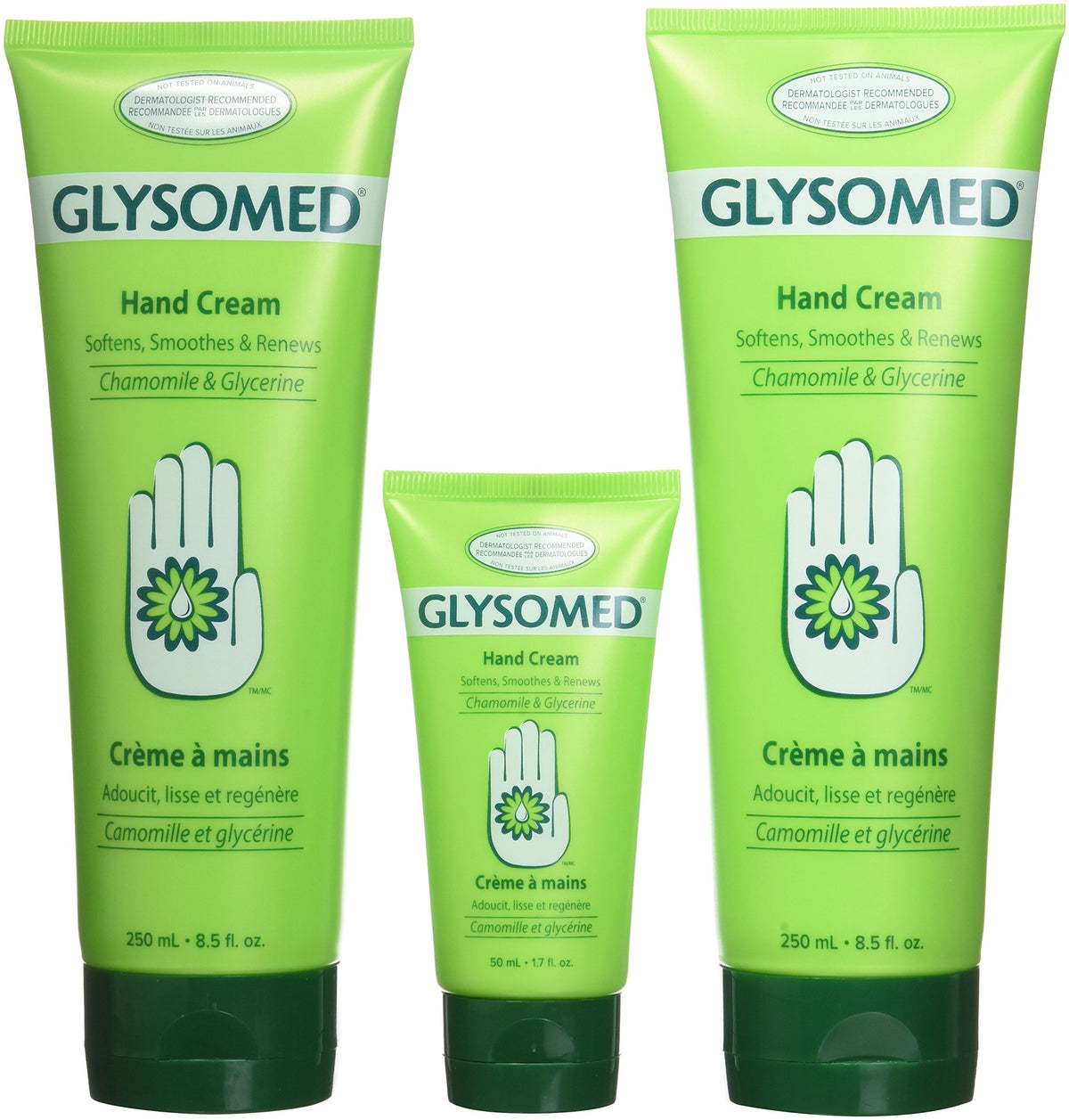Glysomed front packaging showing three tubes and hydration benefit