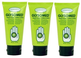 Glysomed front packaging trio showing three travel tubes and product benefits