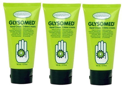 Glysomed front packaging trio showing three travel tubes and product benefits