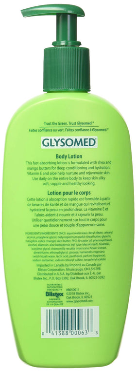 Glysomed lotion pumped onto hand demonstrating quick absorption and silky feel