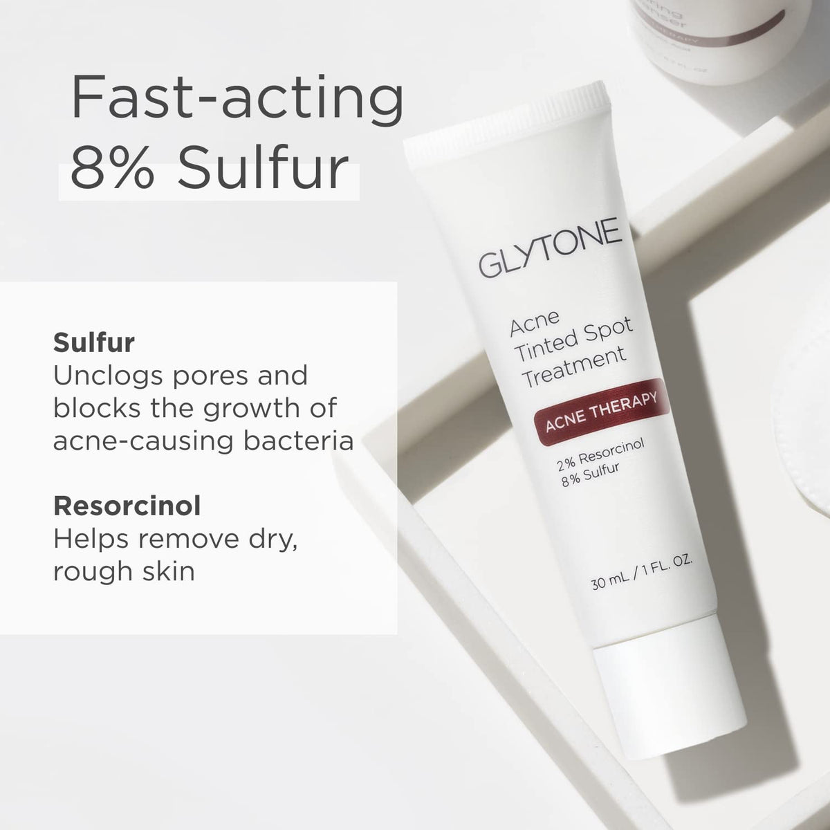 GLYTONE application step dot on blemish illustrating targeted spot treatment