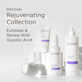 GLYTONE product on bathroom shelf in lifestyle setting conveying daily use appeal