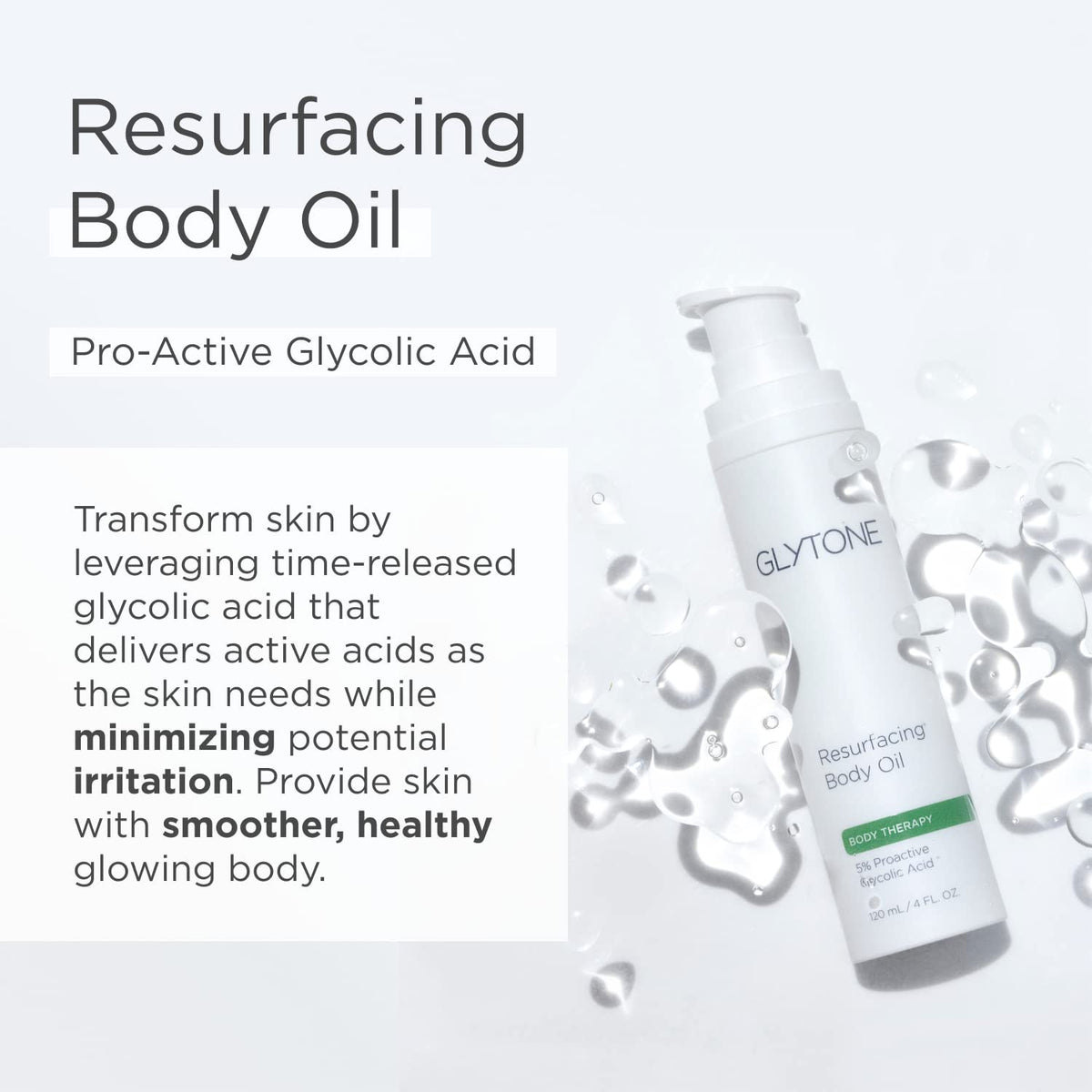 GLYTONE pump and label close-up highlighting active glycolic acid benefit