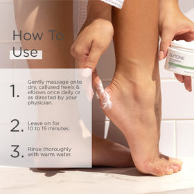 GLYTONE cream being massaged into heel to soften callused areas